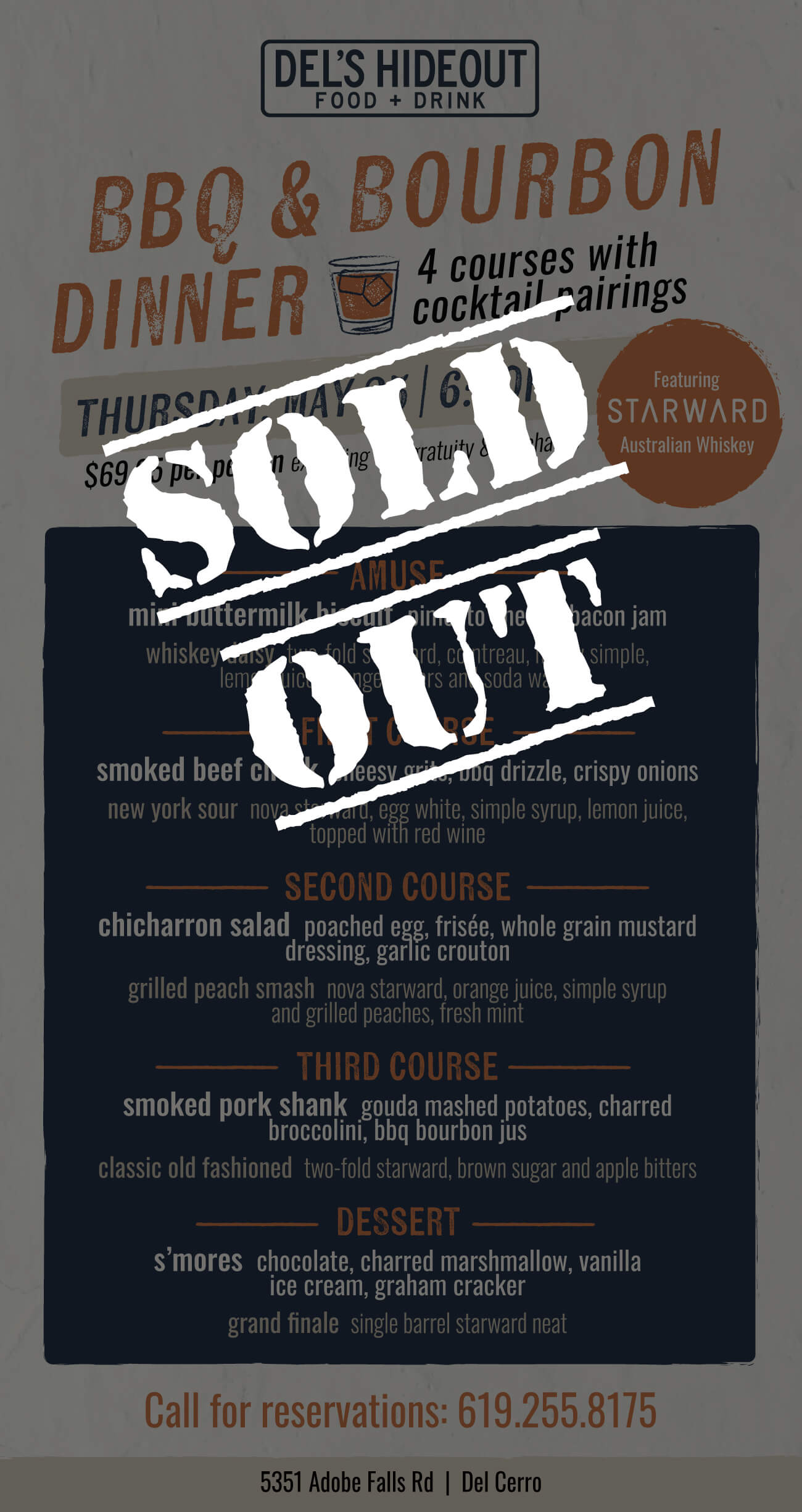 BBQ & Bourbon Dinner at Del’s Hideout Del's Hideout